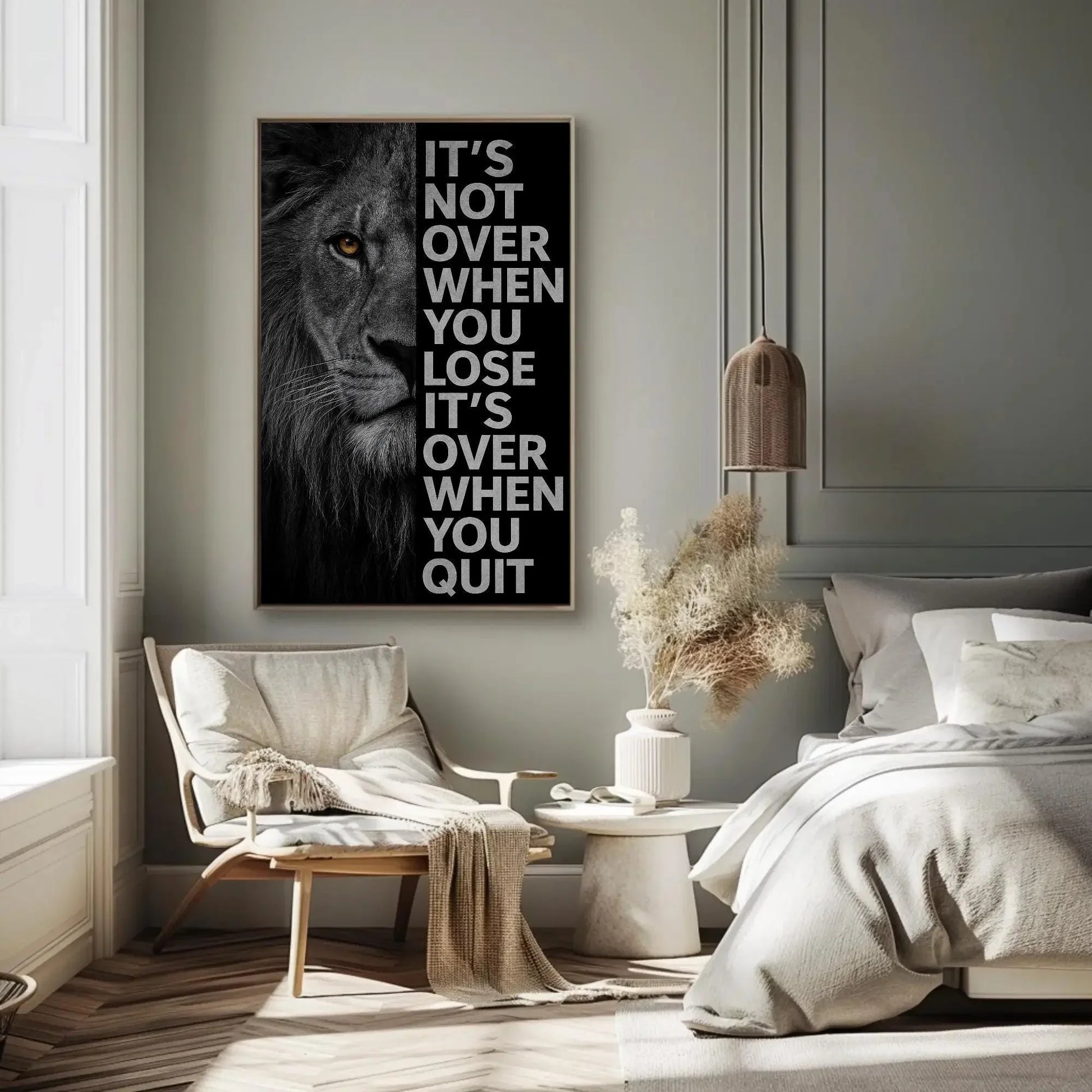 Motivational Lion Canvas Print, Extra Large Black and White Wall Art with Quote, Bold Office or Gym Decor for Men’s Spaces Success Mindset Wall Art – Canvas Print