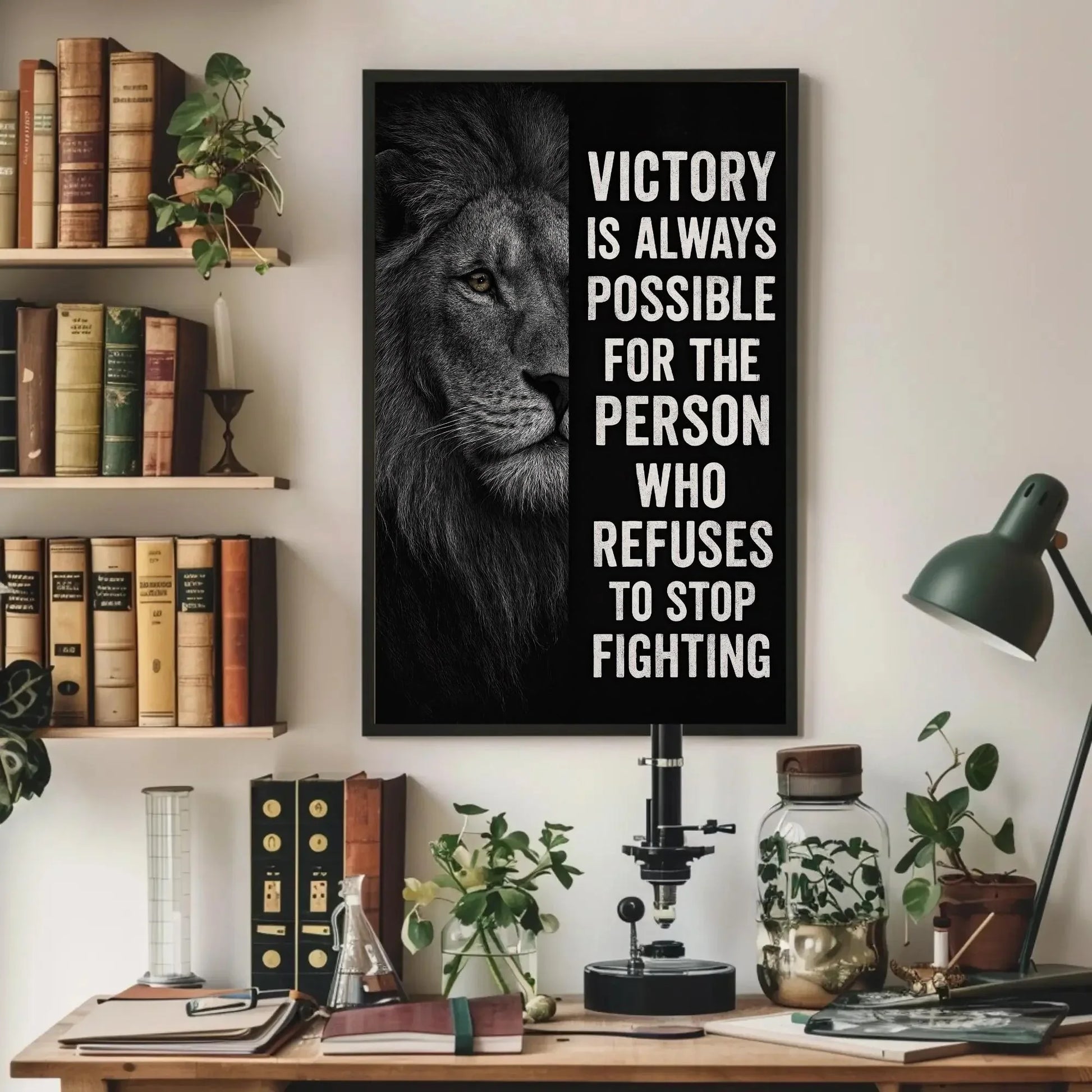 Lion Motivational Quote Canvas Print, Extra Large Gym Wall Art for Men, Bold Office Decor with Powerful Animal Design, Man Cave Piece Wall Art – Canvas Print