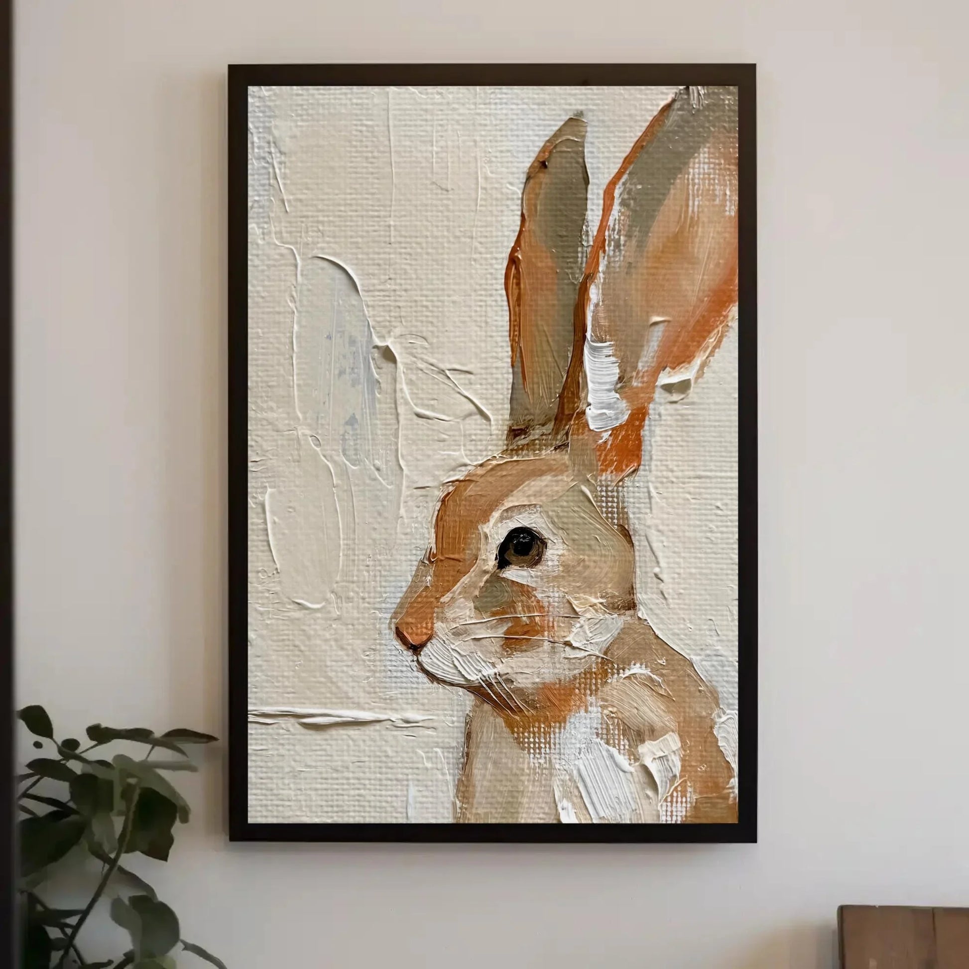 Brown Rabbit with Tall Ears Canvas Print - Extra Large Vertical Animal Painting - Rustic Woodland Wall Art - Nature-Inspired Bunny Decor Wall Art – Canvas Print