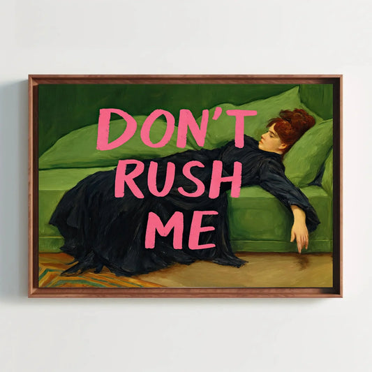 Don’t Rush Me Canvas Print, Extra Large Vintage Girl Sleeping on Sofa Wall Art, Chic Relaxed Quote Painting, Bedroom, Office, Lounge Decor Wall Art – Canvas Print