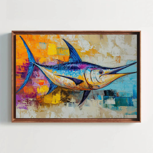 Blue Marlin Canvas Print - Colorful Oil Painting - Vibrant Ocean Fish Art - Extra Large Horizontal Nautical Wall Decor for Home or Office Wall Art – Canvas Print