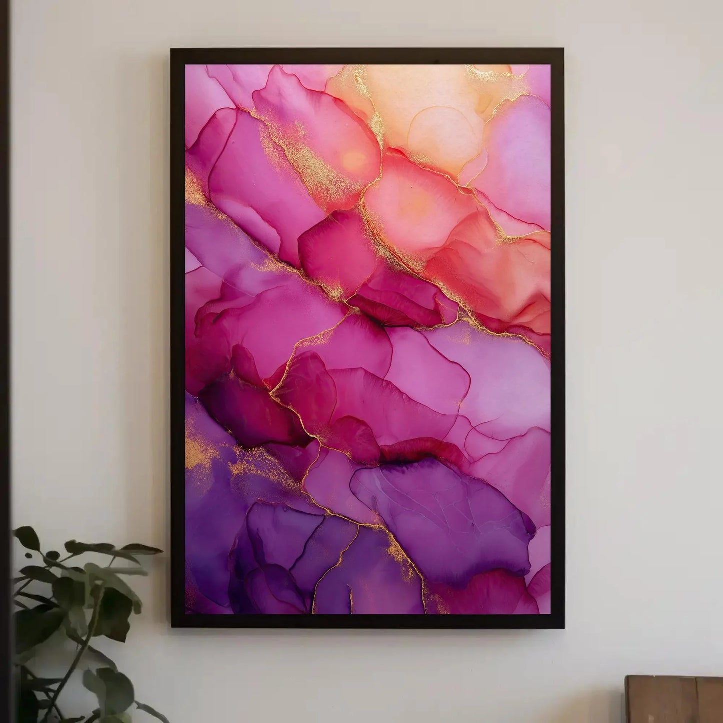 Pink and Purple Abstract Canvas Print, Extra Large Alcohol Ink Wall Art with Gold Accents, Modern Elegant Decor Bedroom, Office, Living Room Wall Art – Canvas Print