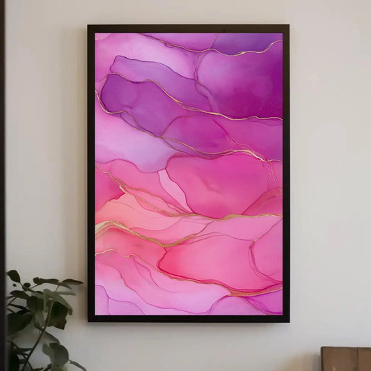 Luxury Abstract Ink Canvas Print, Extra Large Pink and Purple Wall Art with Gold Details, Glam Home Decor for Bedroom, Entryway, or Salon Wall Art – Canvas Print