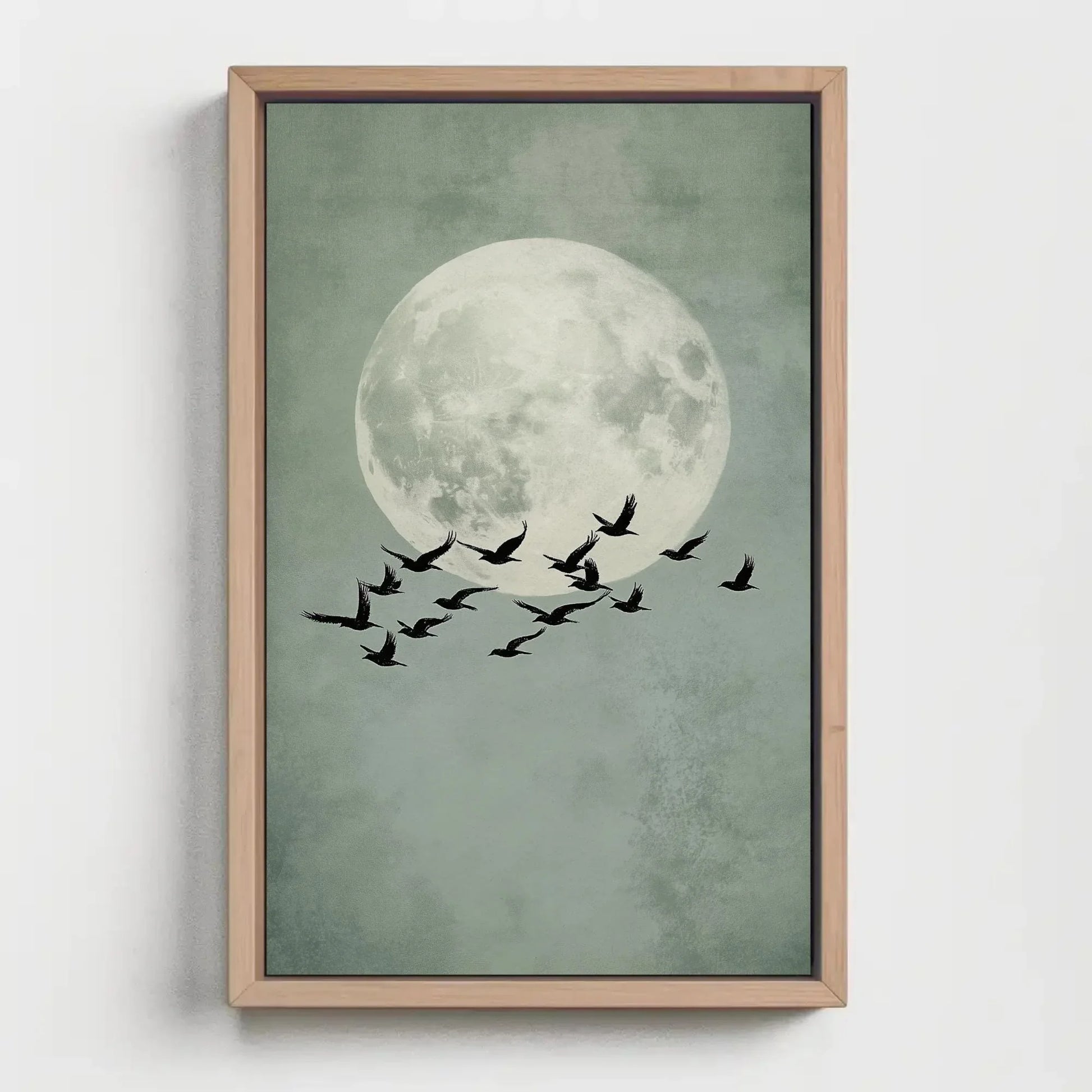 Sage Green Japandi Sun and Birds Canvas Print, Large, Abstract Wall Art, Minimalist Nature Decor for Bedroom, Office, or Zen Living Space Wall Art – Canvas Print