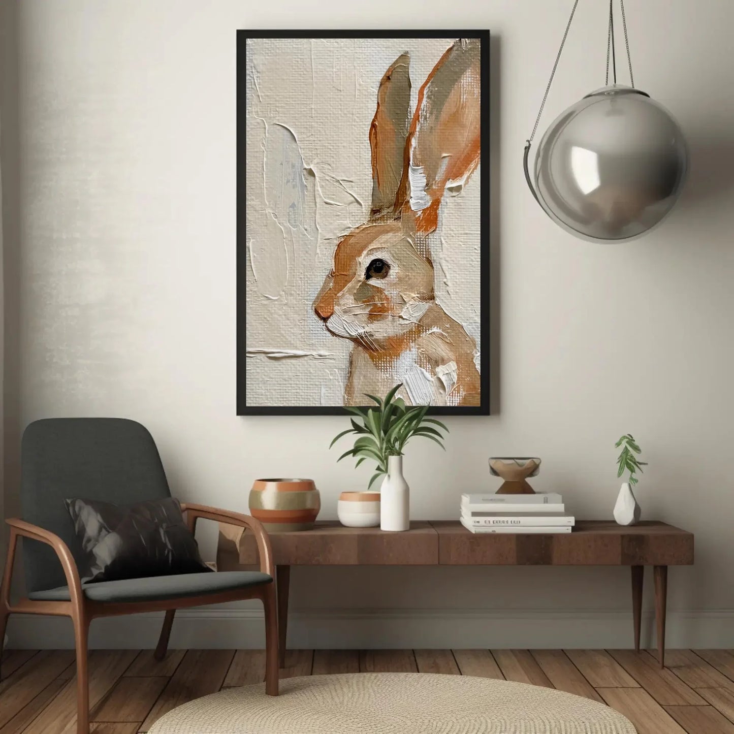 Brown Rabbit with Tall Ears Canvas Print - Extra Large Vertical Animal Painting - Rustic Woodland Wall Art - Nature-Inspired Bunny Decor Wall Art – Canvas Print