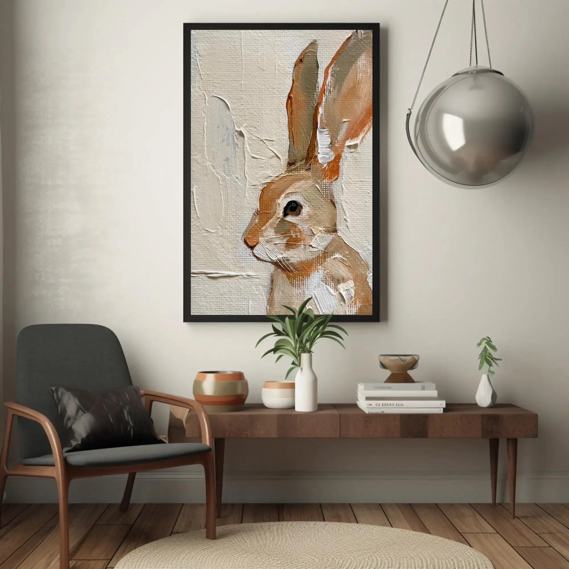 Brown Rabbit with Tall Ears Canvas Print - Extra Large Vertical Animal Painting - Rustic Woodland Wall Art - Nature-Inspired Bunny Decor Wall Art – Canvas Print
