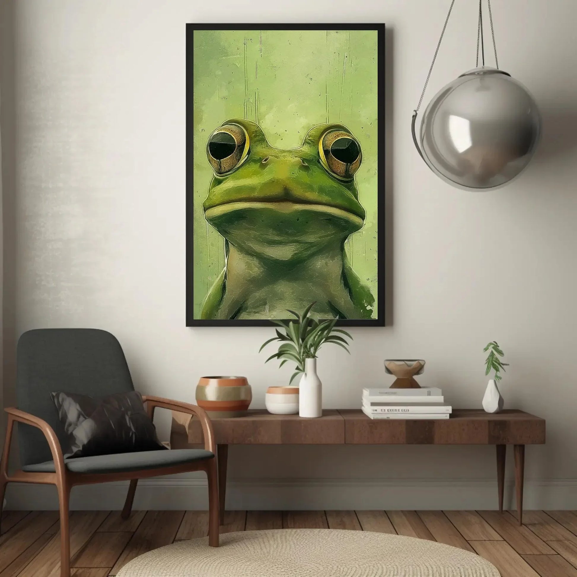 Chic Green Frog Canvas Print, Extra Large Whimsical Animal Wall Art, Modern Minimalist Decor for Bathroom, Nursery, or Nature-Themed Home Wall Art – Canvas Print