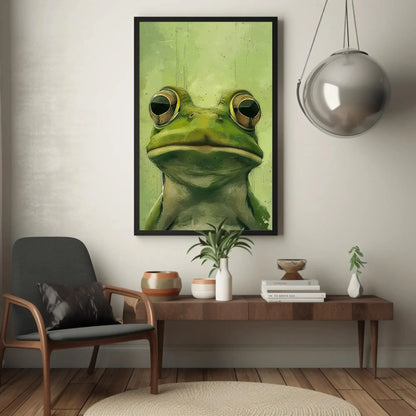 Chic Green Frog Canvas Print, Extra Large Whimsical Animal Wall Art, Modern Minimalist Decor for Bathroom, Nursery, or Nature-Themed Home Wall Art – Canvas Print