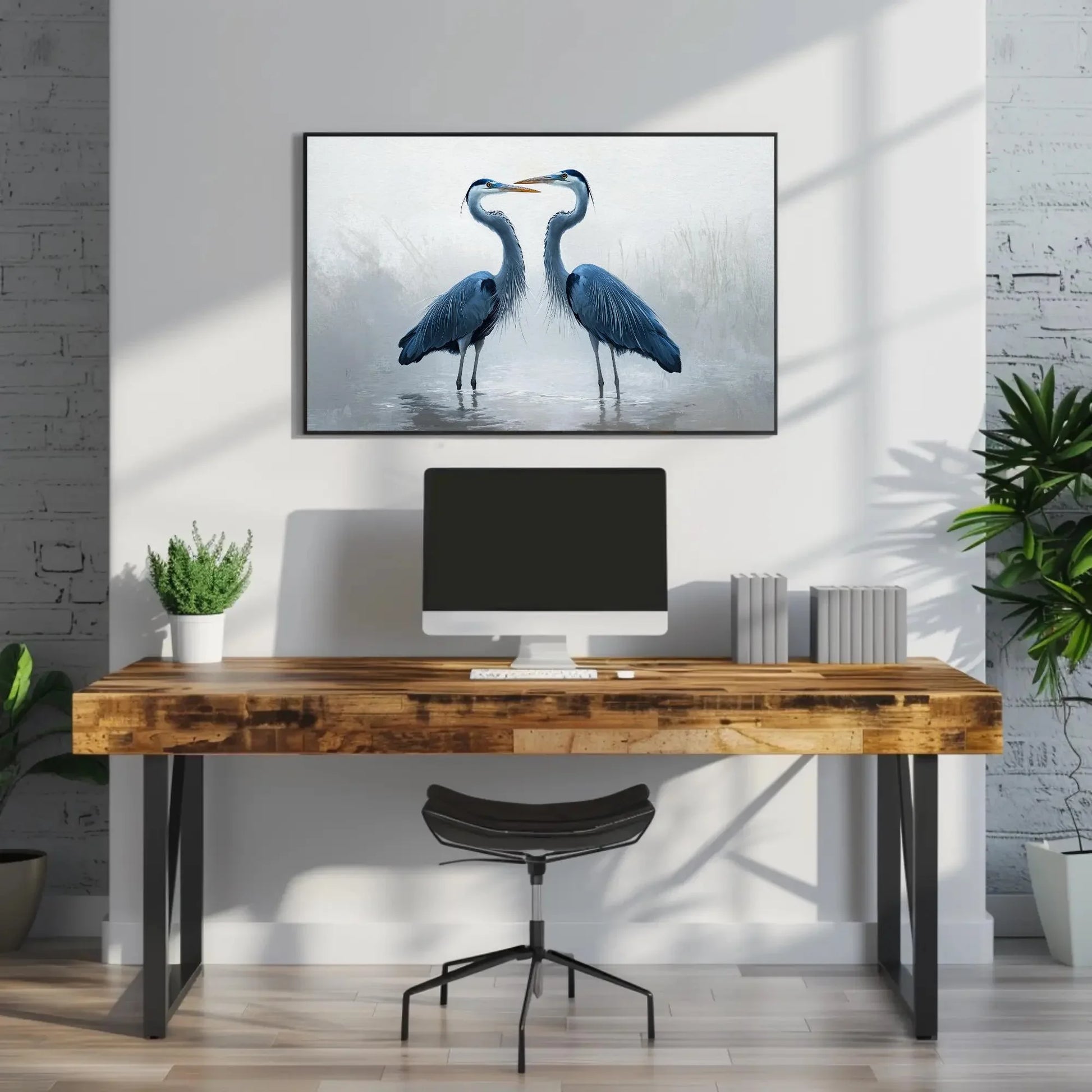 Minimalist Heron Canvas Print, Extra Large Blue Bird Wall Art, Soft Nature-Inspired Painting for Calm Living Room or Zen Interior Decor Wall Art – Canvas Print