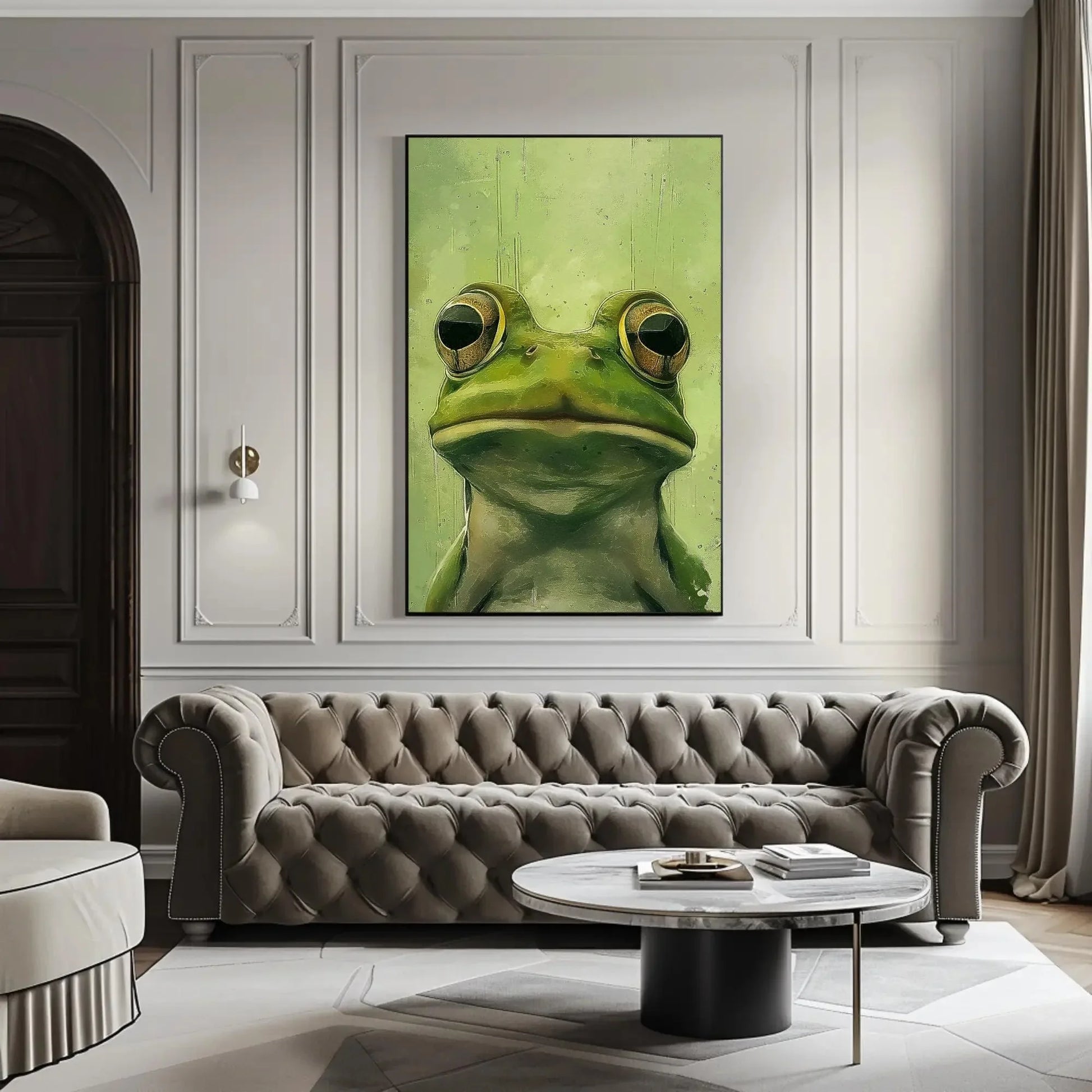 Chic Green Frog Canvas Print, Extra Large Whimsical Animal Wall Art, Modern Minimalist Decor for Bathroom, Nursery, or Nature-Themed Home Wall Art – Canvas Print