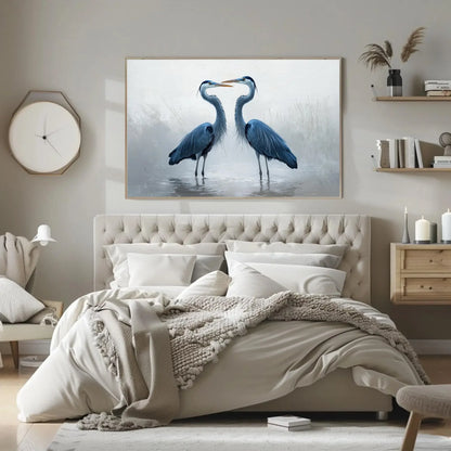 Minimalist Heron Canvas Print, Extra Large Blue Bird Wall Art, Soft Nature-Inspired Painting for Calm Living Room or Zen Interior Decor Wall Art – Canvas Print