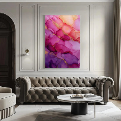 Pink and Purple Abstract Canvas Print, Extra Large Alcohol Ink Wall Art with Gold Accents, Modern Elegant Decor Bedroom, Office, Living Room Wall Art – Canvas Print