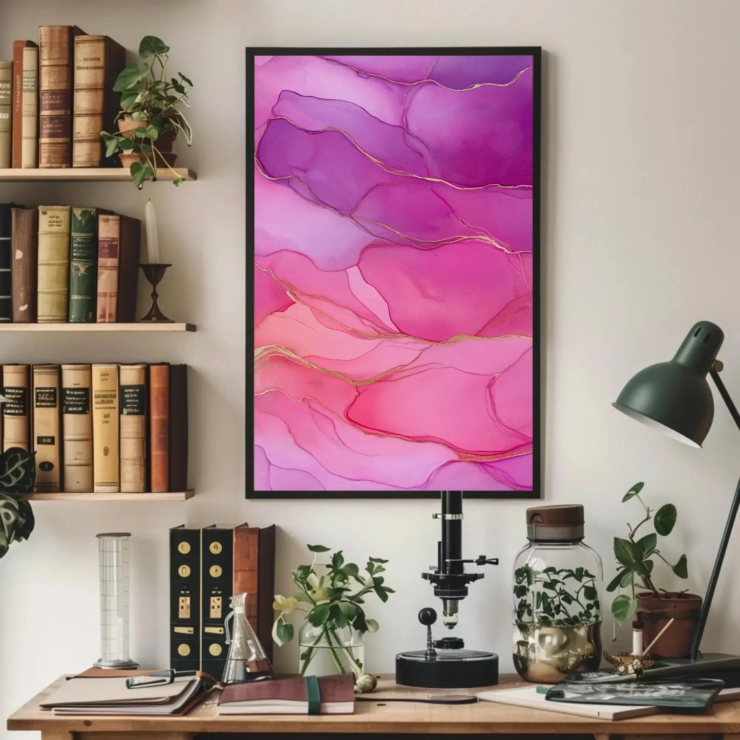 Luxury Abstract Ink Canvas Print, Extra Large Pink and Purple Wall Art with Gold Details, Glam Home Decor for Bedroom, Entryway, or Salon Wall Art – Canvas Print