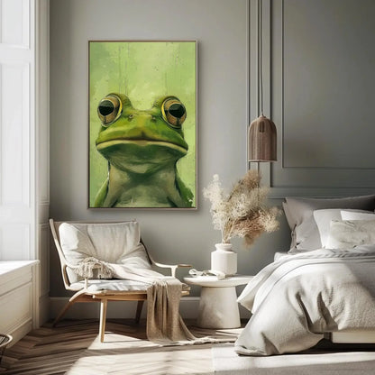 Chic Green Frog Canvas Print, Extra Large Whimsical Animal Wall Art, Modern Minimalist Decor for Bathroom, Nursery, or Nature-Themed Home Wall Art – Canvas Print