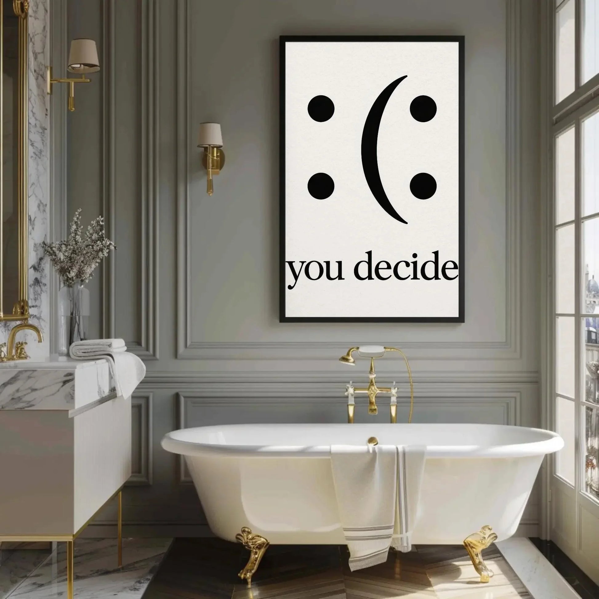 You Decide Canvas Print, Extra Large Inspirational Wall Art, Happy or Sad Word Play Design for Classroom, Office, or Kids’ Room Decor Wall Art – Canvas Print