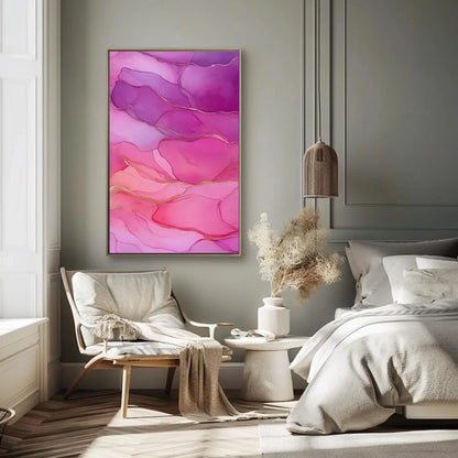 Luxury Abstract Ink Canvas Print, Extra Large Pink and Purple Wall Art with Gold Details, Glam Home Decor for Bedroom, Entryway, or Salon Wall Art – Canvas Print