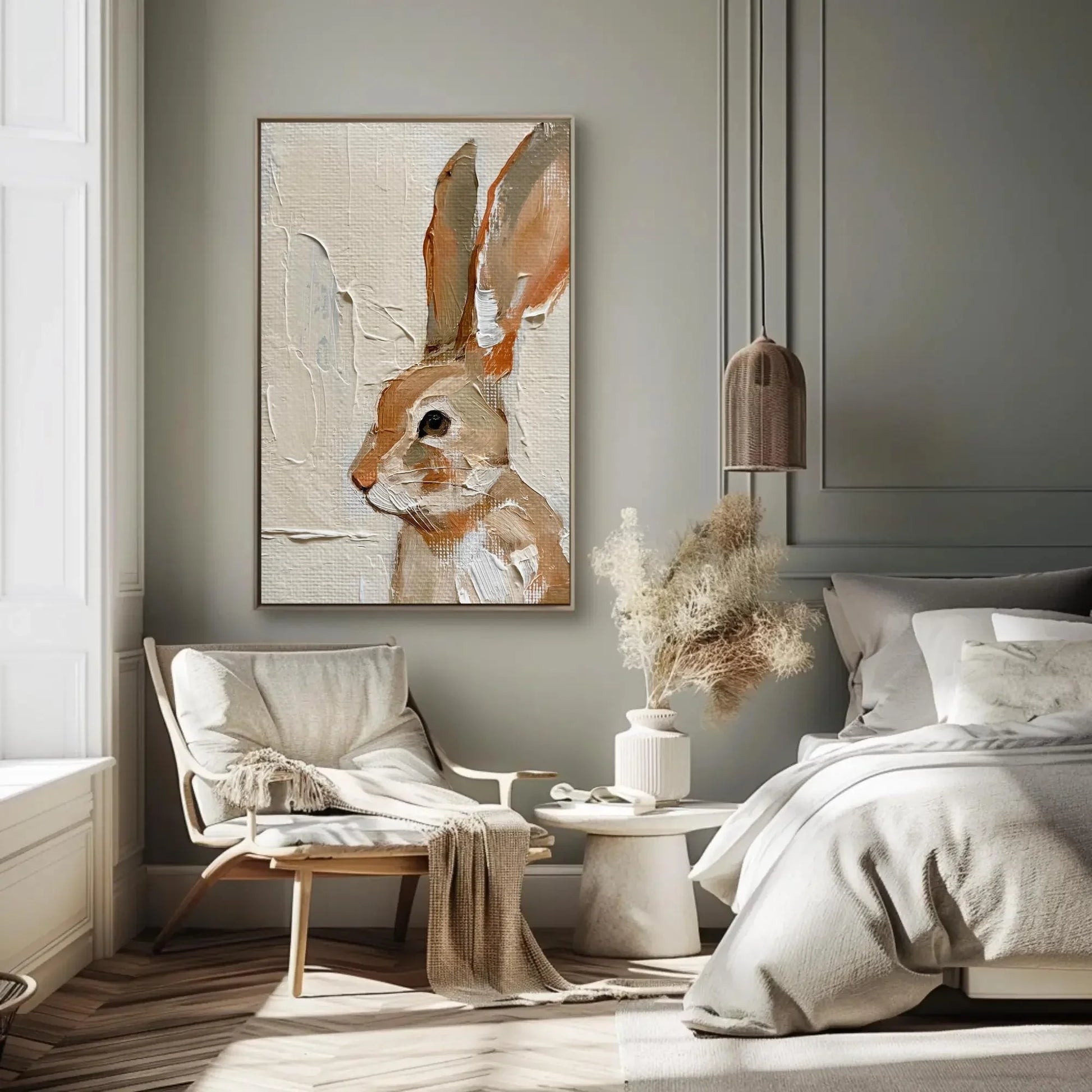 Brown Rabbit with Tall Ears Canvas Print - Extra Large Vertical Animal Painting - Rustic Woodland Wall Art - Nature-Inspired Bunny Decor Wall Art – Canvas Print