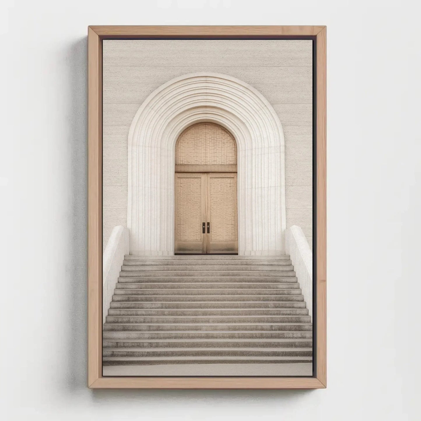 White Door and Stairs Minimalist Canvas Print - Modern Architectural Wall Art - Framed Contemporary Decor for Living Room, Office, Bedroom Wall Art – Canvas Print