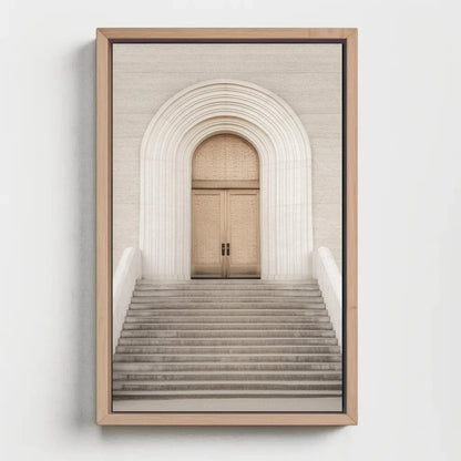 White Door and Stairs Minimalist Canvas Print - Modern Architectural Wall Art - Framed Contemporary Decor for Living Room, Office, Bedroom Wall Art – Canvas Print