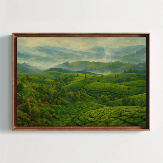 Misty Morning Munnar Tea Plantations Canvas Print, Serene Green Landscape Painting, Peaceful Nature Wall Art, Refreshing Botanical Decor Wall Art – Canvas Print