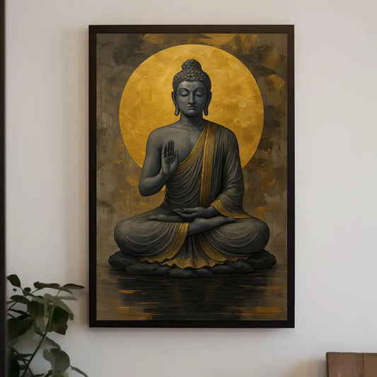 Golden Buddha Meditation Wall Art – Peaceful Zen Canvas Print for Living Room, Yoga Studio, or Spiritual Wellness Decor Wall Art – Canvas Print