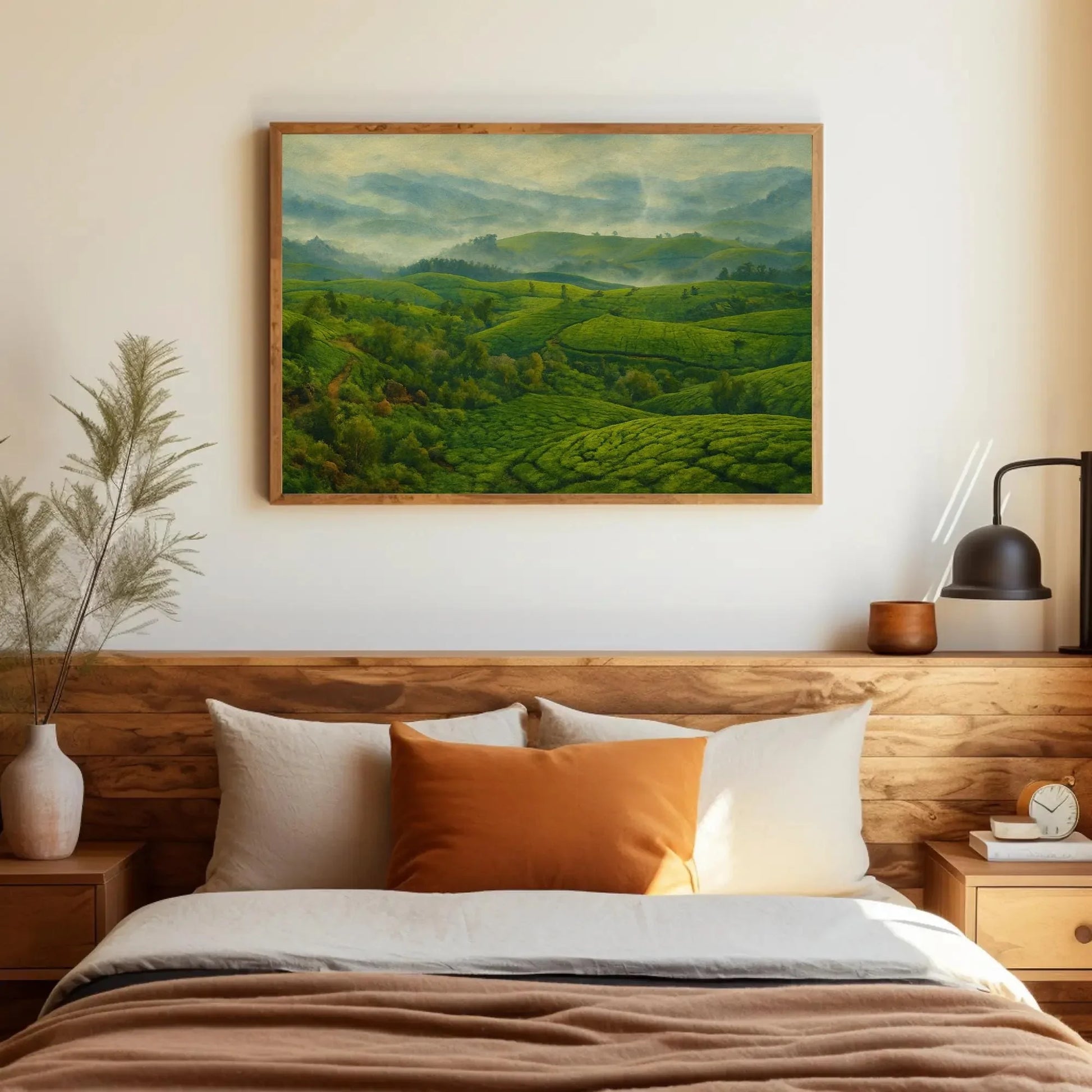 Misty Morning Munnar Tea Plantations Canvas Print, Serene Green Landscape Painting, Peaceful Nature Wall Art, Refreshing Botanical Decor Wall Art – Canvas Print