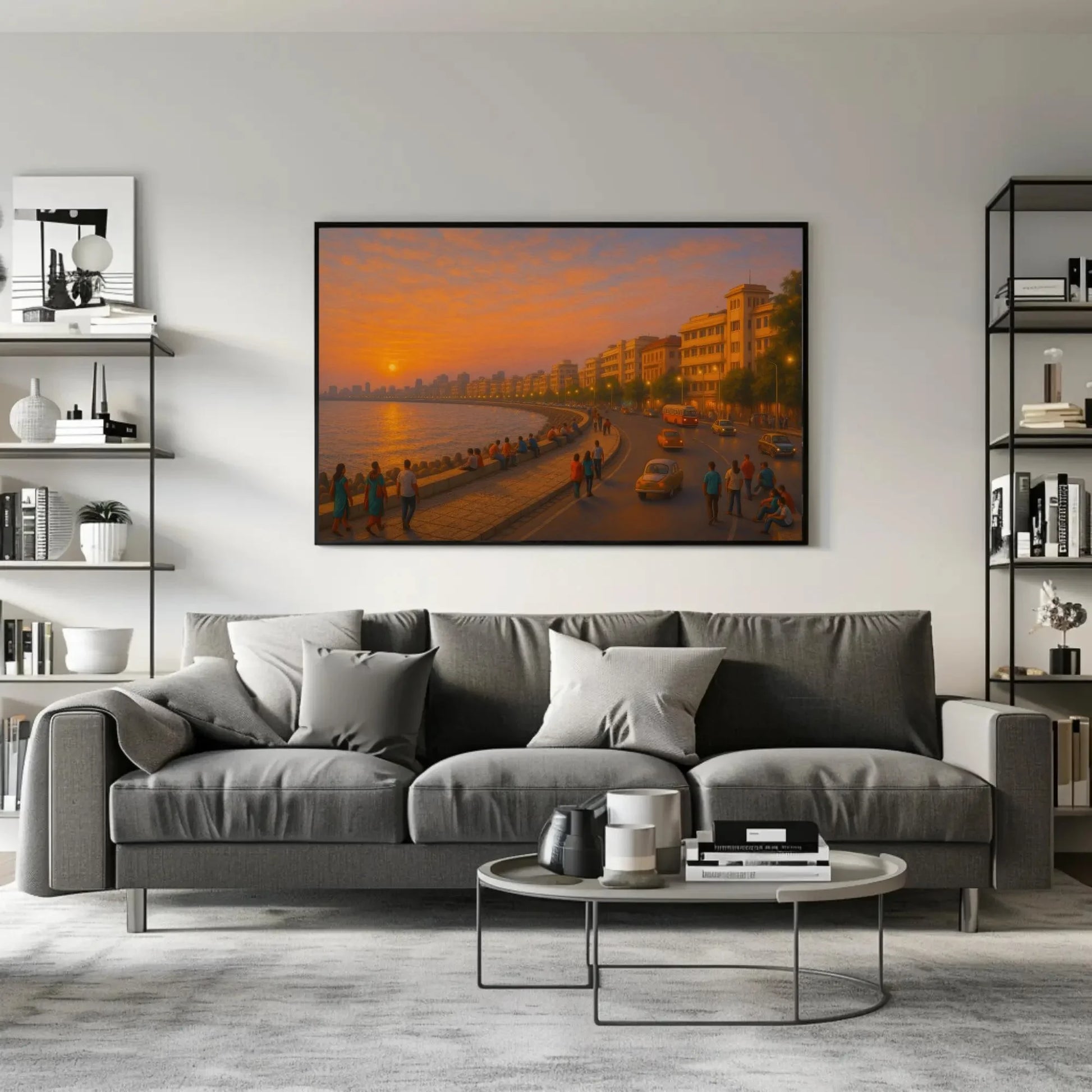 Mumbai Marine Drive Sunset Canvas Art – Indian Coastal Skyline Wall Decor for Modern Living Rooms, Offices, or Lounge Spaces Wall Art – Canvas Print