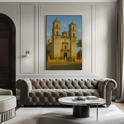 Valladolid Yucatán Colonial Mexican church canvas print architecture wall art historic landmark painting cultural travel decor Wall Art – Canvas Print