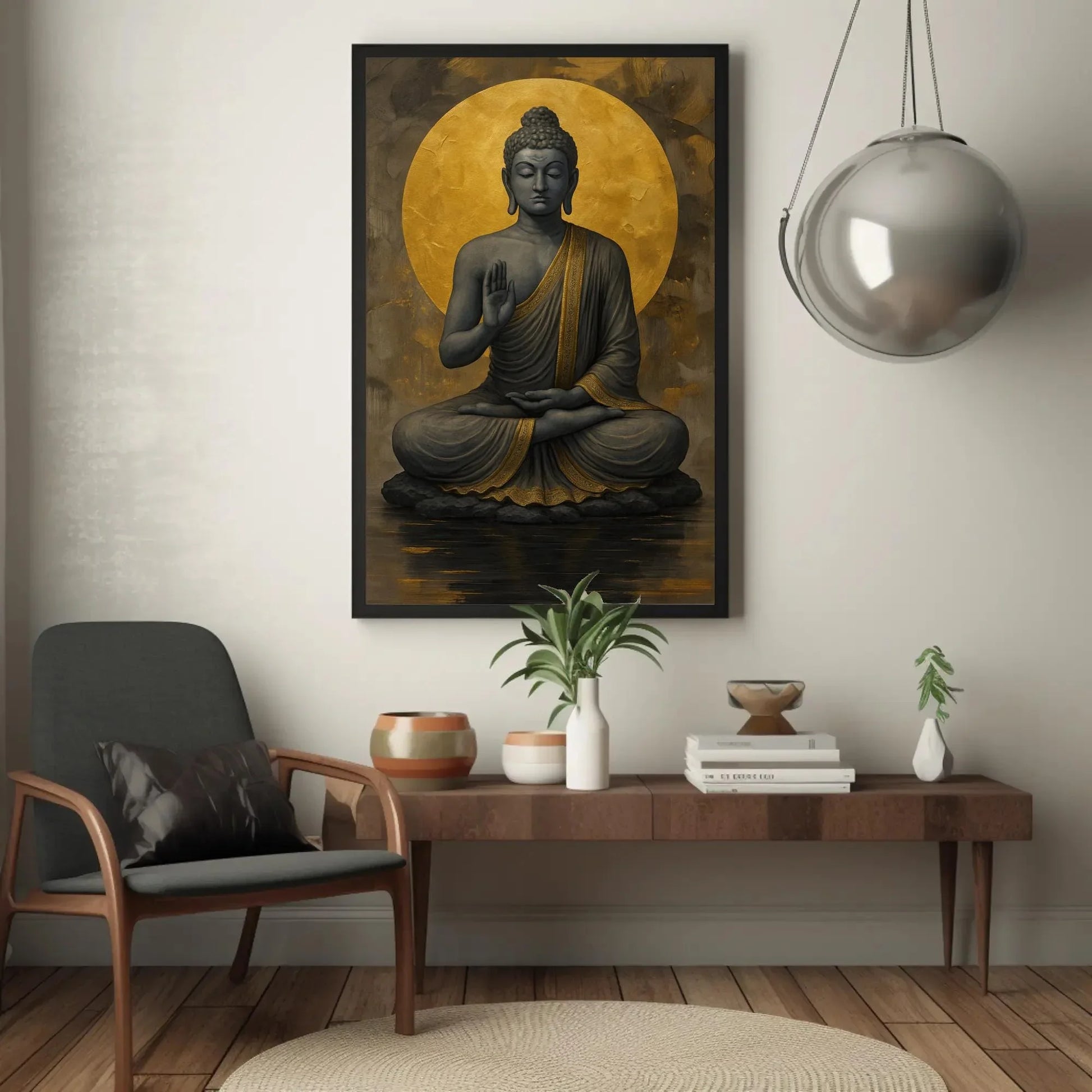 Golden Buddha Meditation Wall Art – Peaceful Zen Canvas Print for Living Room, Yoga Studio, or Spiritual Wellness Decor Wall Art – Canvas Print