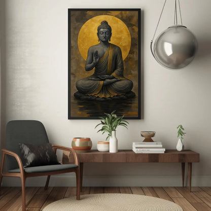 Golden Buddha Meditation Wall Art – Peaceful Zen Canvas Print for Living Room, Yoga Studio, or Spiritual Wellness Decor Wall Art – Canvas Print