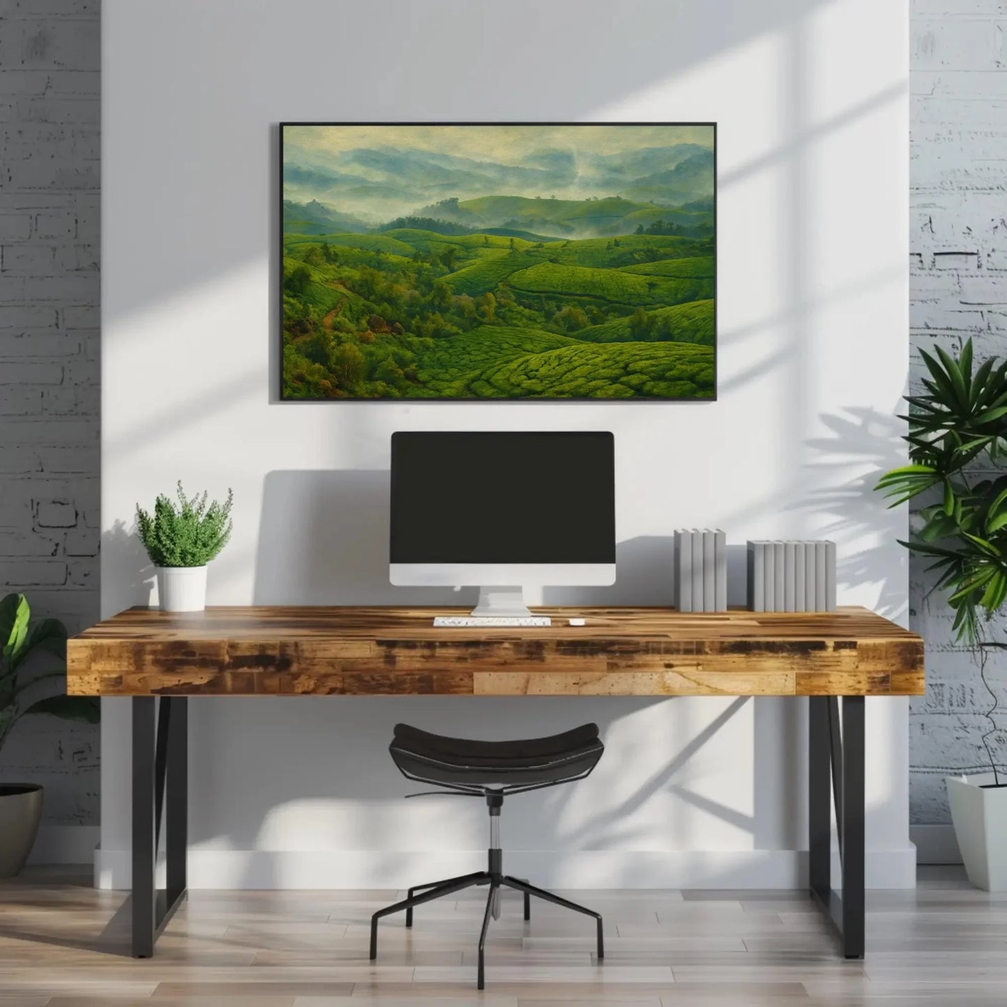 Misty Morning Munnar Tea Plantations Canvas Print, Serene Green Landscape Painting, Peaceful Nature Wall Art, Refreshing Botanical Decor Wall Art – Canvas Print