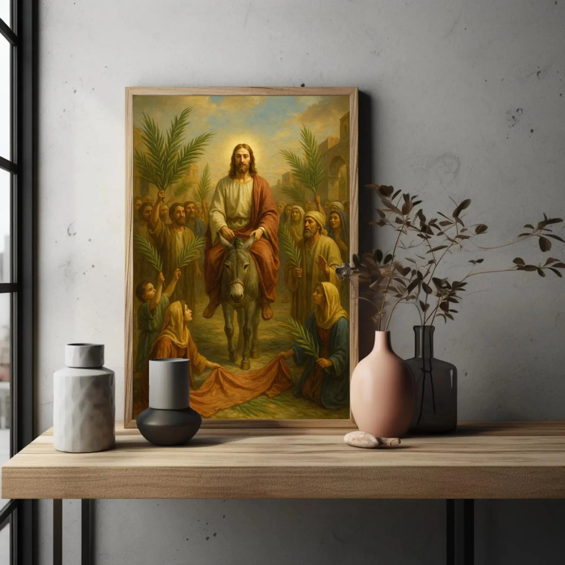 Jesus entry into Jerusalem Palm Sunday Christian painting religious canvas print biblical art scripture scene wall decor gift Wall Art – Canvas Print