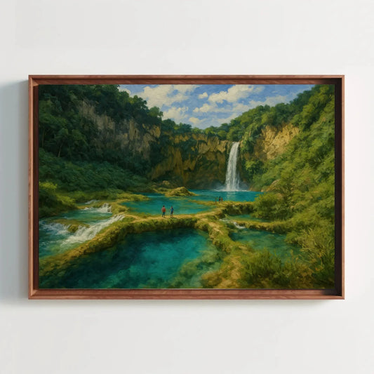Tamul Waterfalls San Luis Potosí Canvas Print, Tropical Jungle Waterfall Painting, Vibrant Nature Landscape Wall Art for Adventure Lovers Wall Art – Canvas Print
