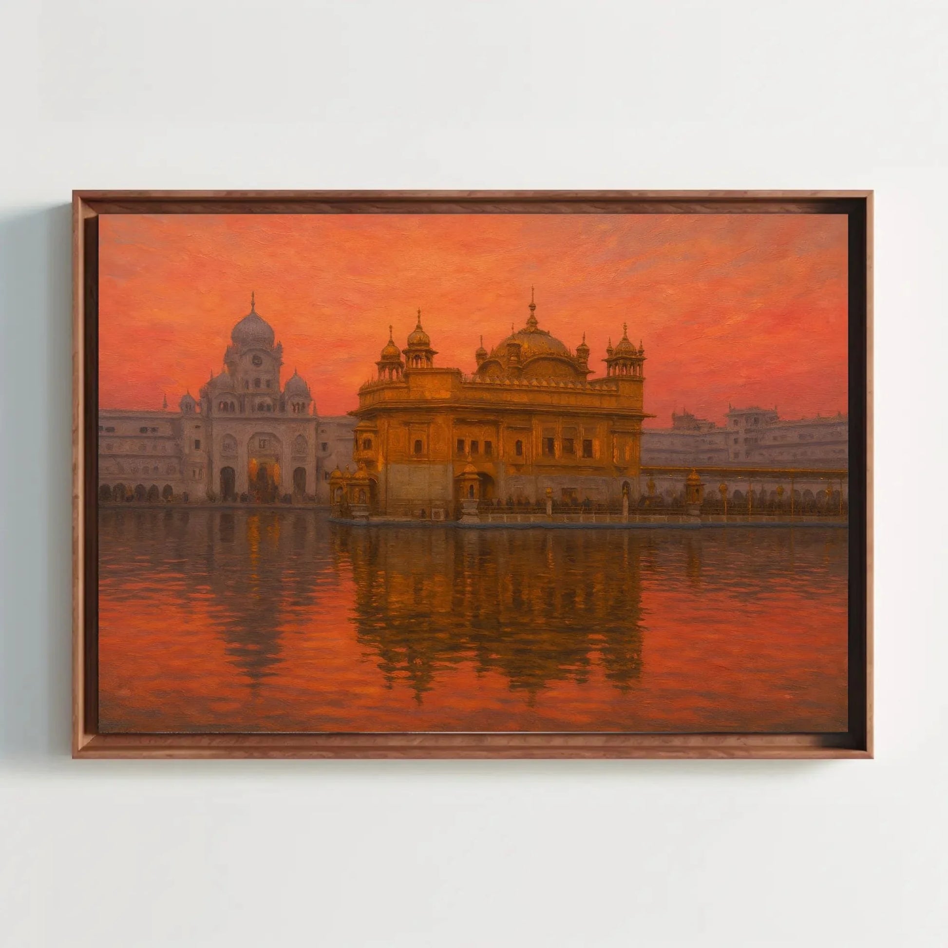 Golden Temple Amritsar Sunset Canvas Print, Sacred Sikh Temple Painting, Spiritual Reflection Wall Art, Peaceful Religious Cultural Decor Wall Art – Canvas Print