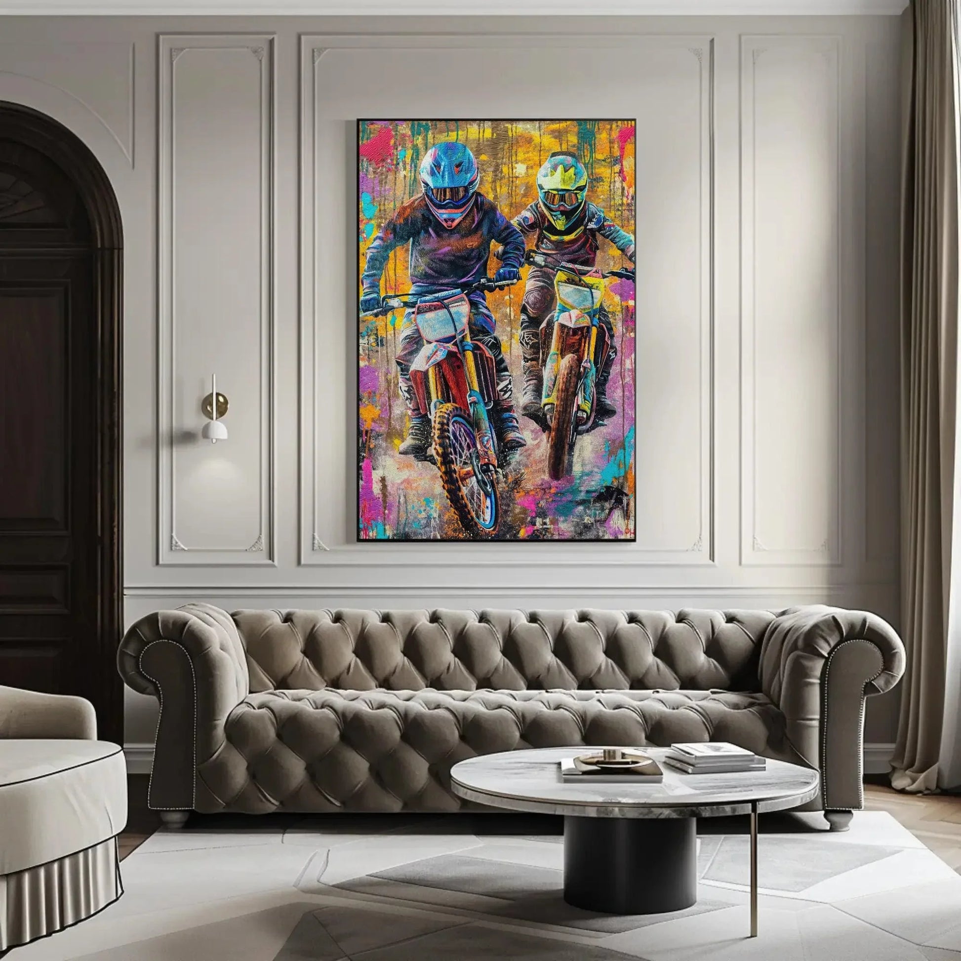 Dirt bike graffiti wall art large canvas print motorcycle print, off-road bikers wall art dirt biking biker riders motorsport ready to hang Wall Art – Canvas Print