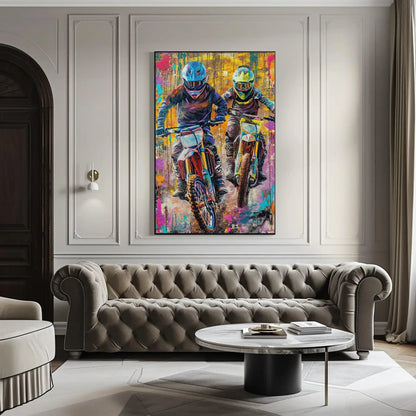 Dirt bike graffiti wall art large canvas print motorcycle print, off-road bikers wall art dirt biking biker riders motorsport ready to hang Wall Art – Canvas Print