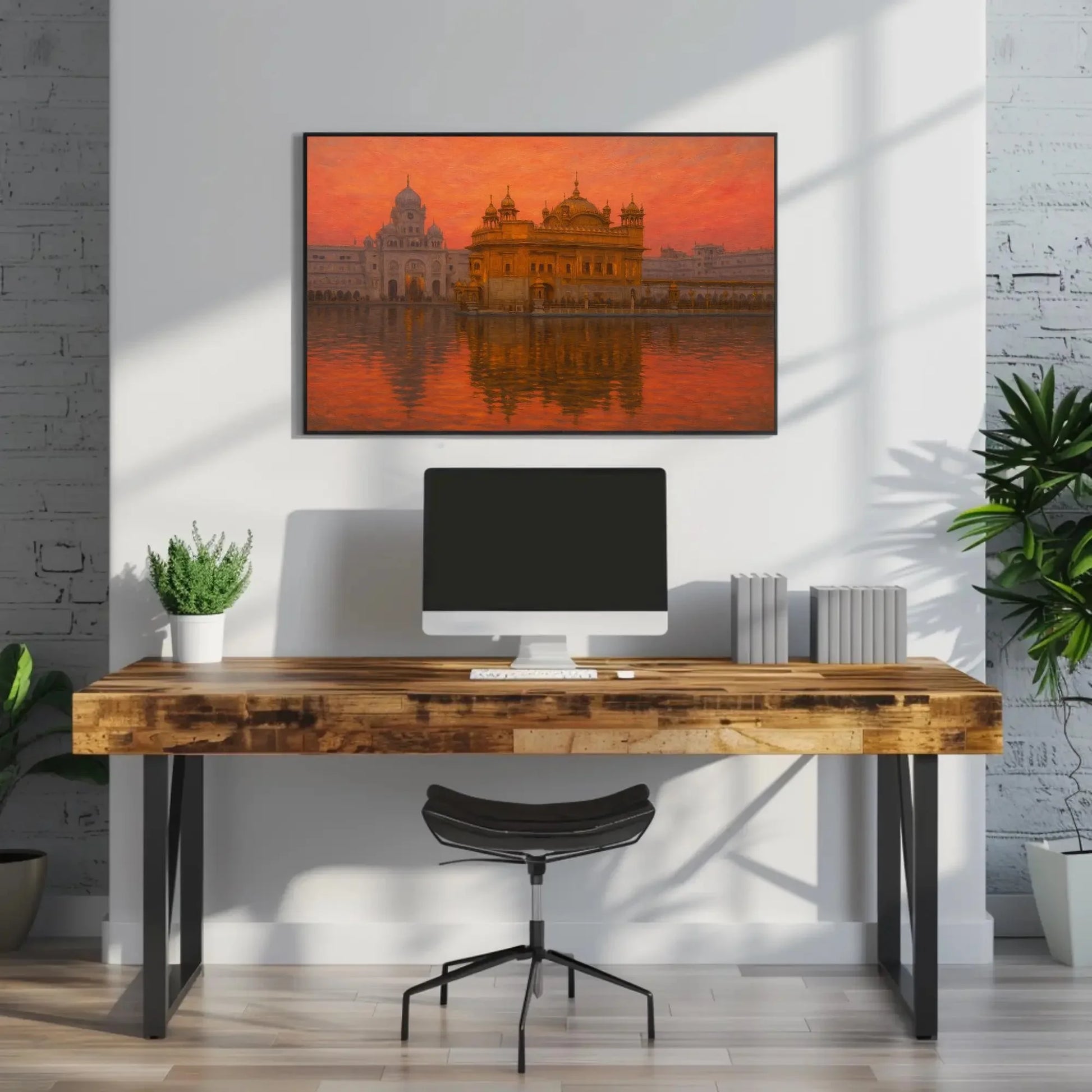 Golden Temple Amritsar Sunset Canvas Print, Sacred Sikh Temple Painting, Spiritual Reflection Wall Art, Peaceful Religious Cultural Decor Wall Art – Canvas Print