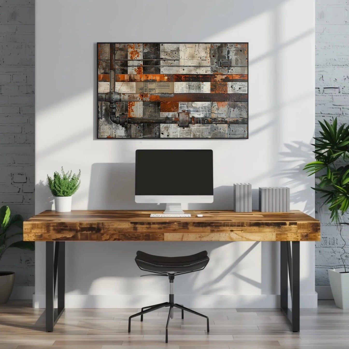 Steel Beams and Rusted Pipes Canvas Print - Extra Large Mixed Media Industrial Painting - Urban Wall Art for Loft, Office, or Modern Decor Wall Art – Canvas Print