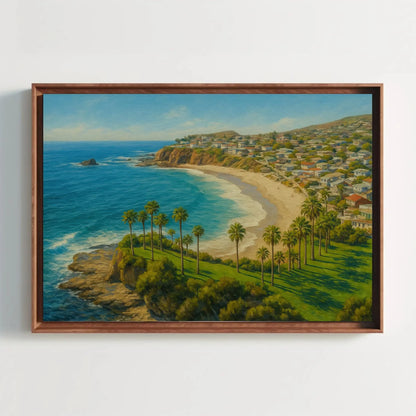 Sunny Laguna Beach California Canvas Print, Coastal Seaside Landscape Painting, Oceanfront Palms Wall Art, Relaxing Beach House Home Decor Wall Art – Canvas Print