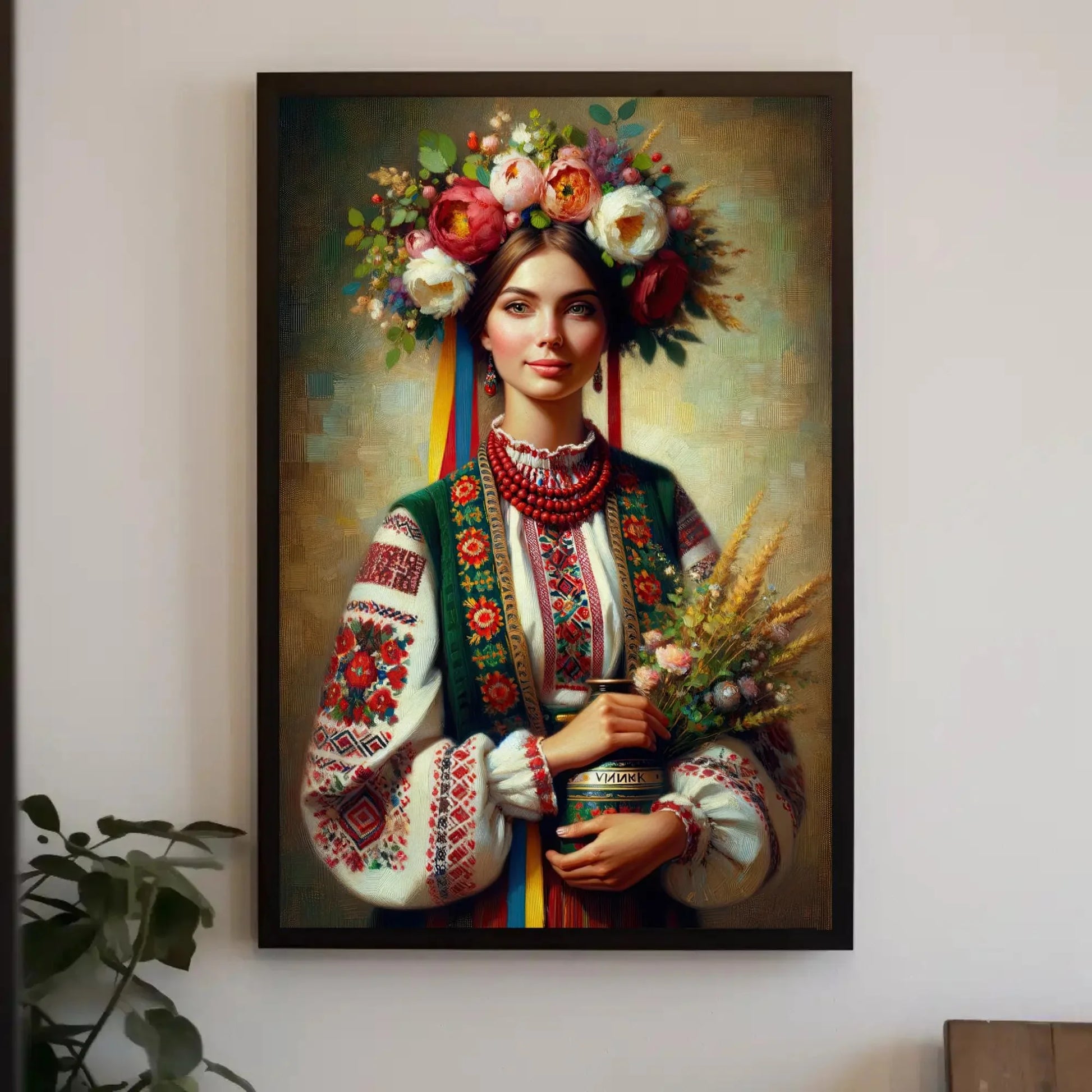 Ukraine Girl Oil Painting - Ukrainian Woman on Framed Canvas, Slavic Poster Prints for Artful Home Decor Wall Art – Canvas Print