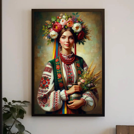Ukraine Girl Oil Painting - Ukrainian Woman on Framed Canvas, Slavic Poster Prints for Artful Home Decor Wall Art – Canvas Print