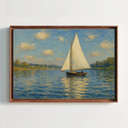 Sailboat Lake Painting Nautical Water Scene Seascape Art Blue Sky White Sail Calm Water Wall Art Coastal Home Decor Relaxing Canvas Wall Art – Canvas Print