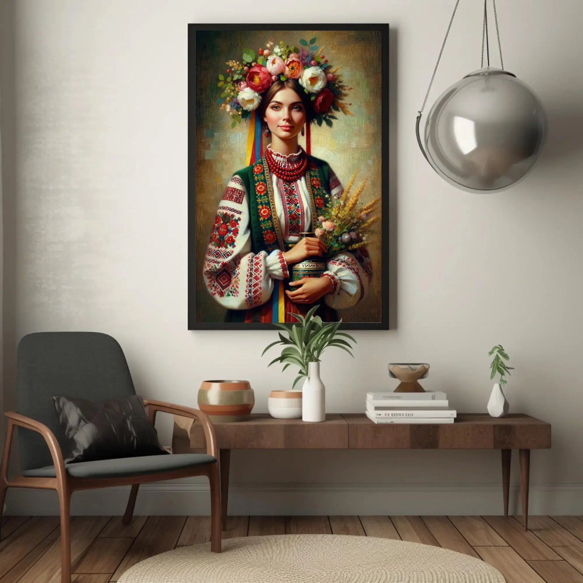 Ukraine Girl Oil Painting - Ukrainian Woman on Framed Canvas, Slavic Poster Prints for Artful Home Decor Wall Art – Canvas Print