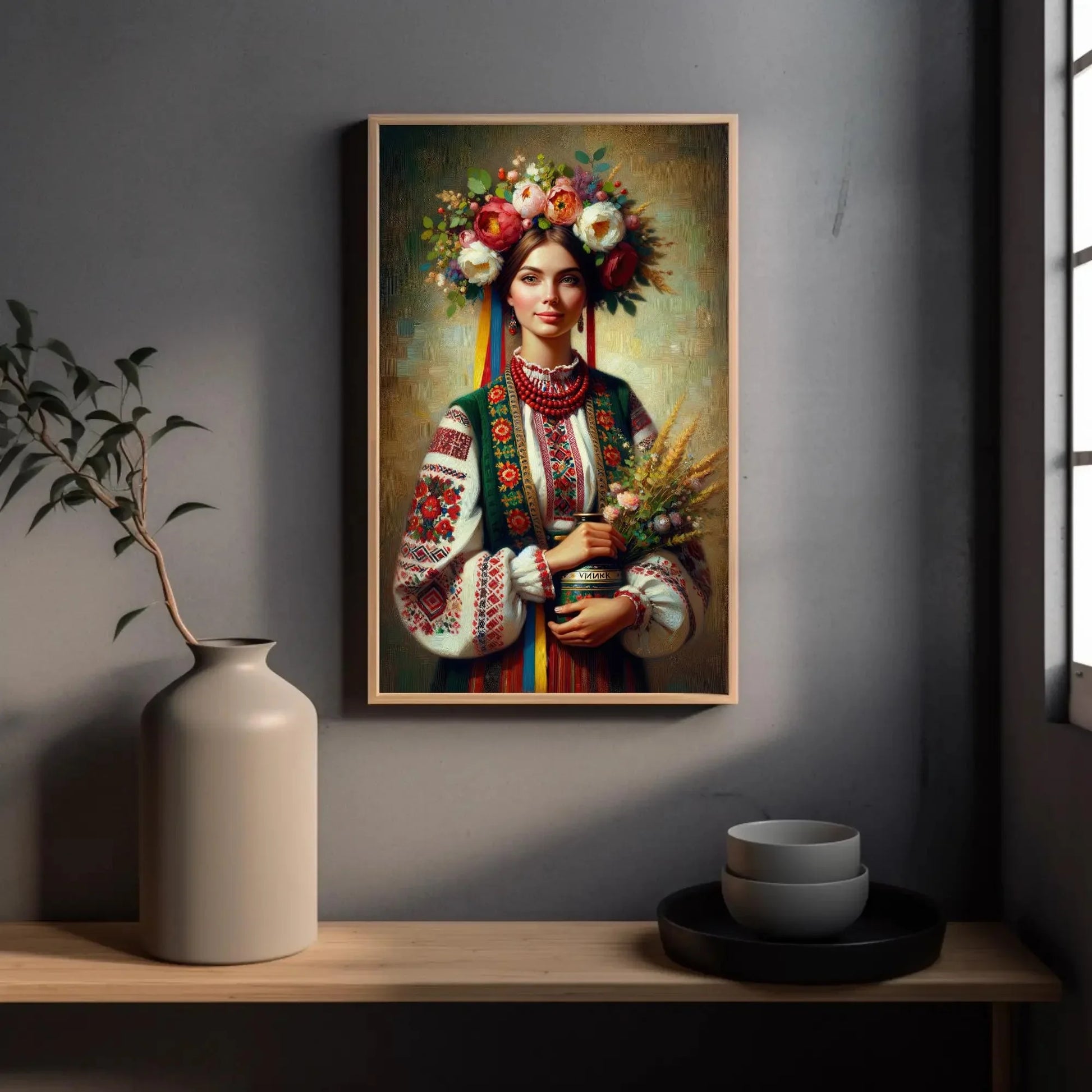 Ukraine Girl Oil Painting - Ukrainian Woman on Framed Canvas, Slavic Poster Prints for Artful Home Decor Wall Art – Canvas Print