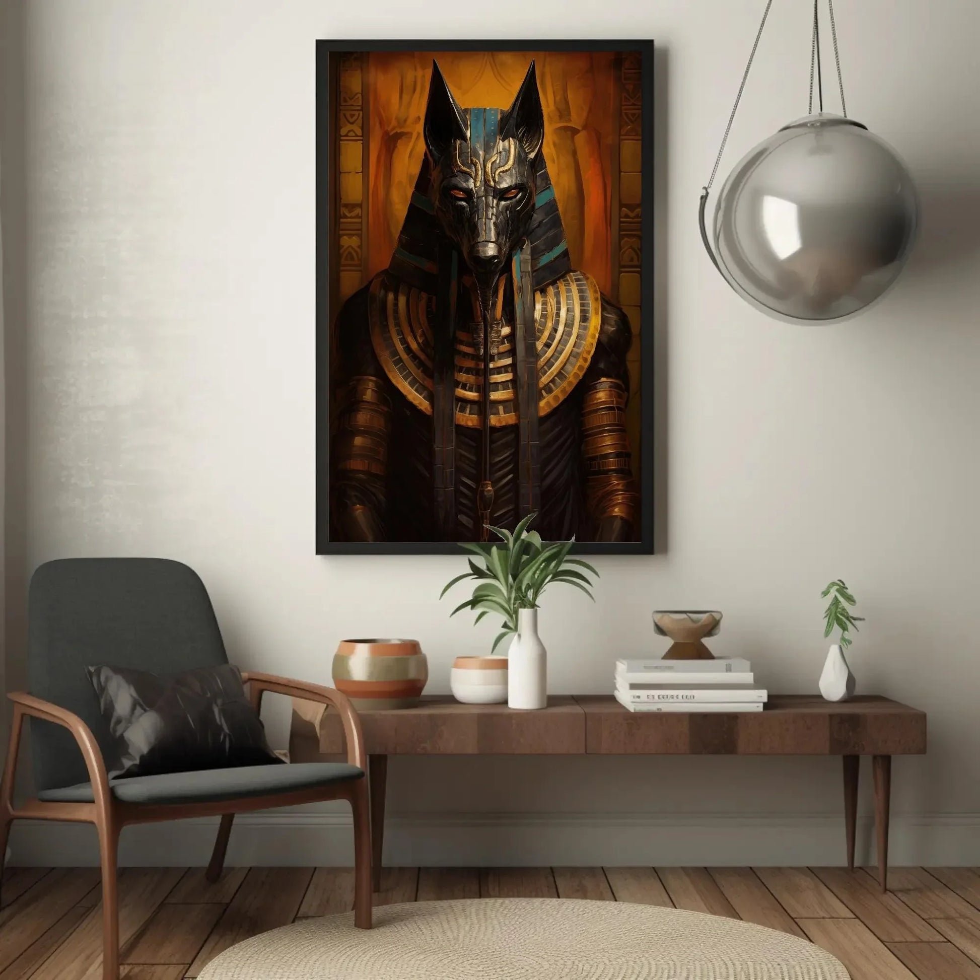 Anubis Ancient Egyptian God Canvas Print, Mystical Funerary Art, Egyptian Mythology Wall Decor, Cultural Egyptian Artwork, Ready to Hang Wall Art – Canvas Print