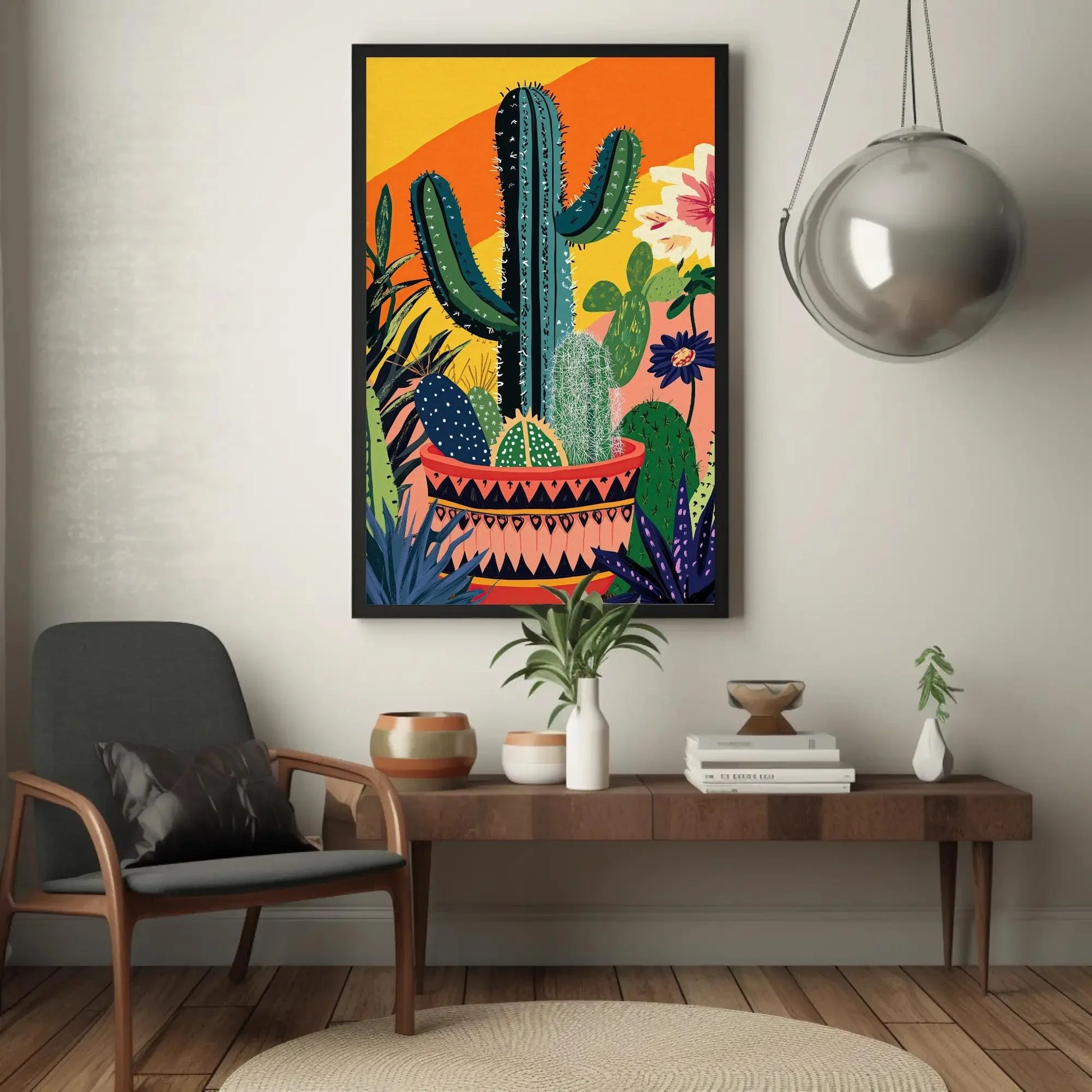 Modern Cacti Canvas Print, Mexican Wall Art, Minimalist Desert Decor, Vibrant Cactus Artwork, Boho Southwestern Home Decor, Ready to Hang Wall Art – Canvas Print