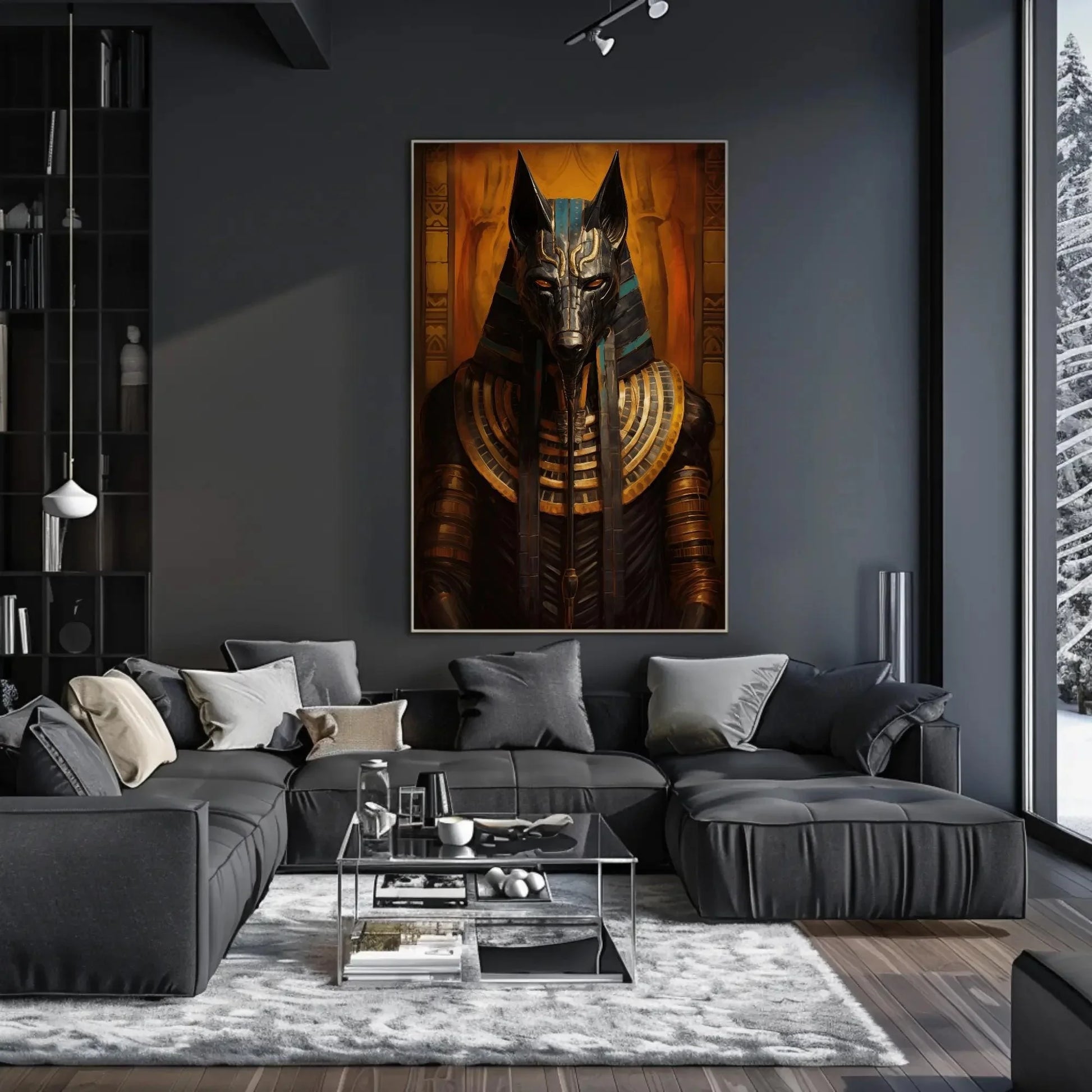 Anubis Ancient Egyptian God Canvas Print, Mystical Funerary Art, Egyptian Mythology Wall Decor, Cultural Egyptian Artwork, Ready to Hang Wall Art – Canvas Print