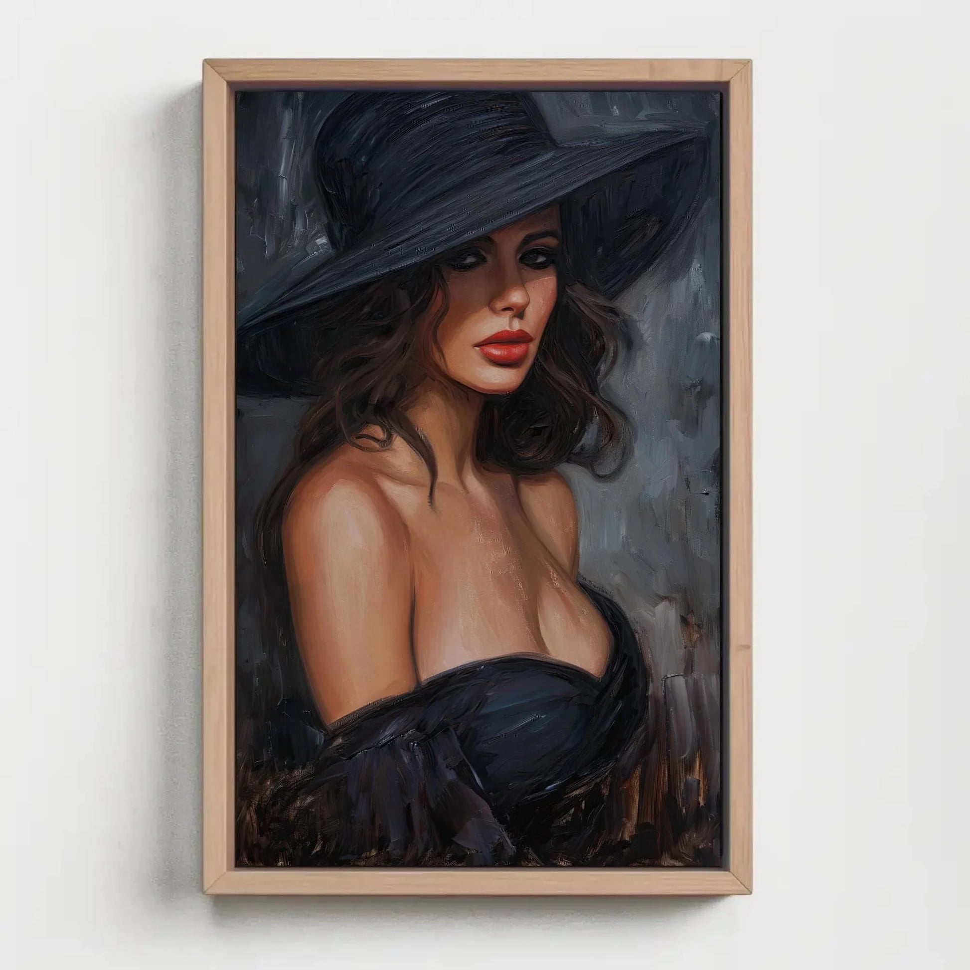Enchanting Lady in Black Canvas Oil Painting, Framed Print, Elegant Poster Art, Classic Wall Decor, Ready to Hang, Living Room & Bedroom Wall Art – Canvas Print