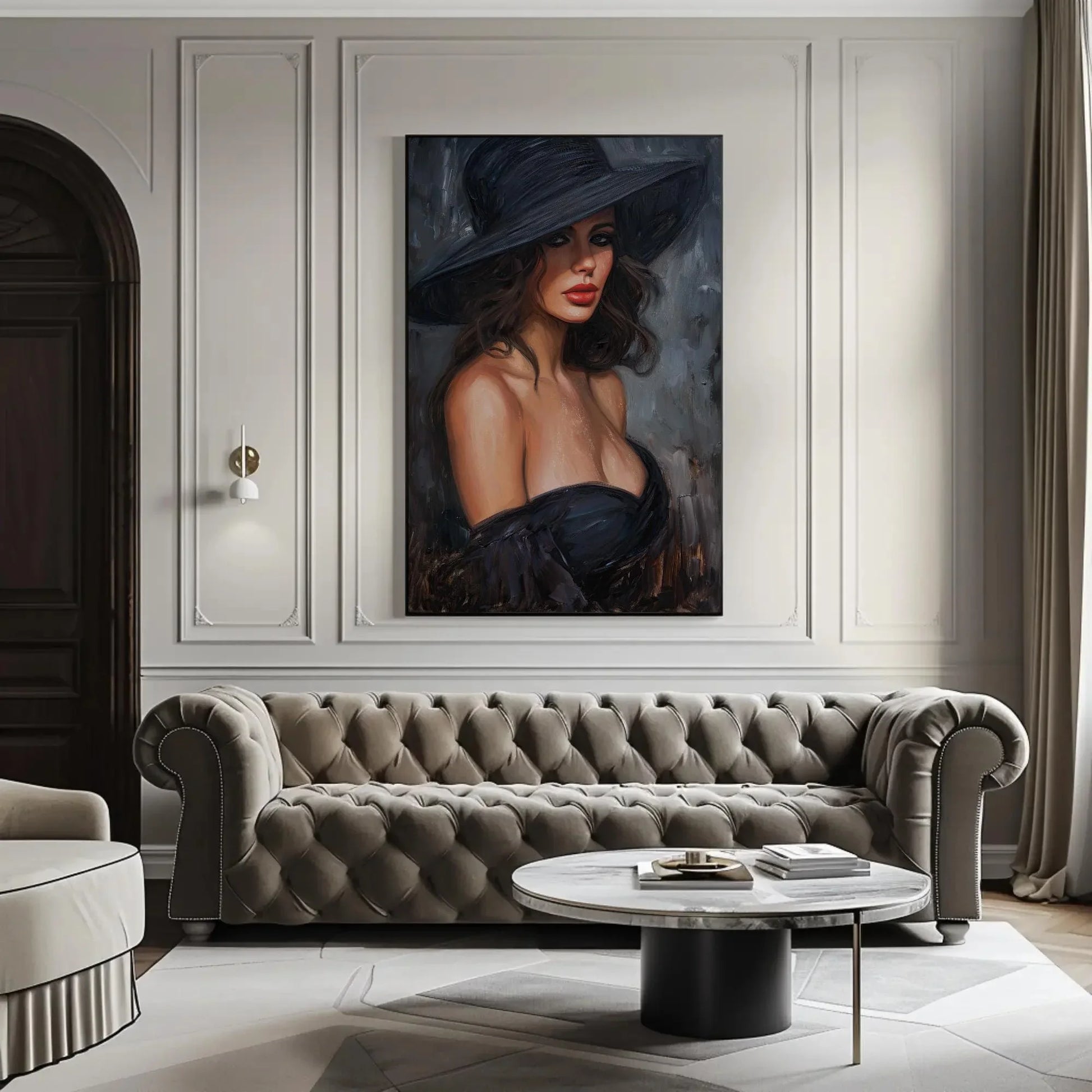 Enchanting Lady in Black Canvas Oil Painting, Framed Print, Elegant Poster Art, Classic Wall Decor, Ready to Hang, Living Room & Bedroom Wall Art – Canvas Print