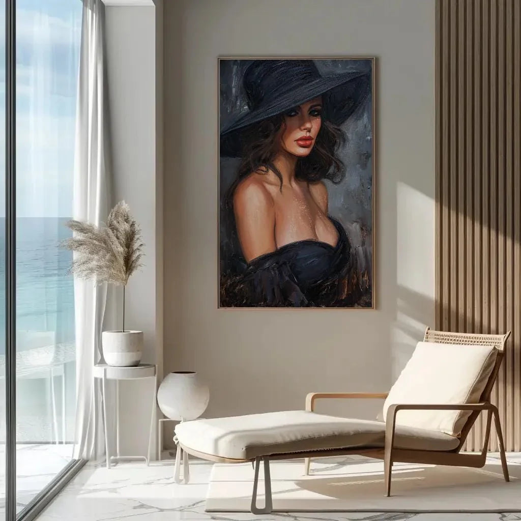 Enchanting Lady in Black Canvas Oil Painting, Framed Print, Elegant Poster Art, Classic Wall Decor, Ready to Hang, Living Room & Bedroom Wall Art – Canvas Print